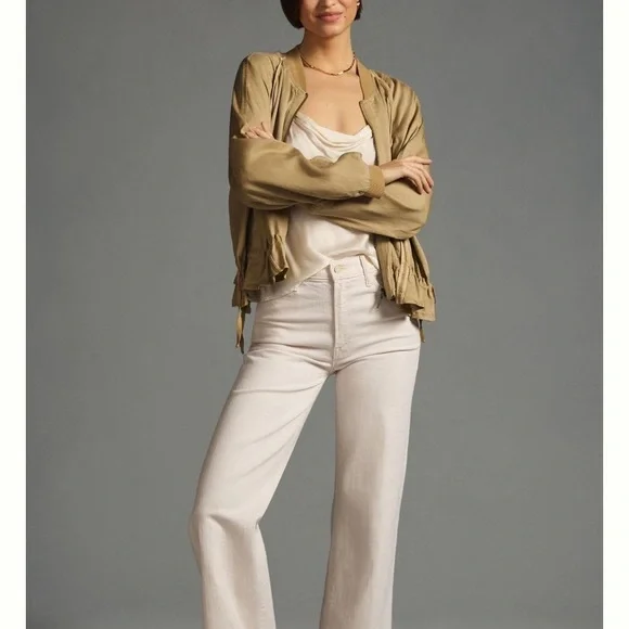 Anthropologie tan ruffled bomber jacket light sand XS - Picture 4 of 10